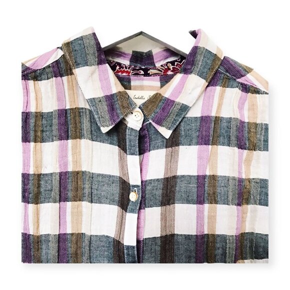 Anthropologie Isabella Sinclair plaid shirt with lace inserts. Size S - Picture 6 of 13